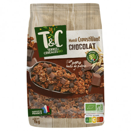 TERRES ET CEREALES - Céréales Muesli Croustillant Chocolat Bio - paquet de 1 kg Sonico.fr