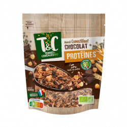 TERRES ET CEREALES - Muesli Croustillant Chocolat Protéines Bio - paquet de 500 g Sonico.fr