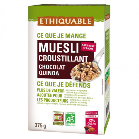 ETHIQUABLE - Muesli Croustillant Chocolat Noir Quinoa Bio - boite de 375 g Sonico.fr