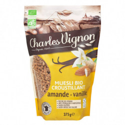 CHARLES VIGNON - Muesli Croustillant Amande Vanille Bio - Mueslis et Avoines - paquet de 375 g Sonico.fr