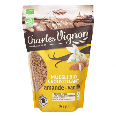CHARLES VIGNON - Muesli Croustillant Amande Vanille Bio - Mueslis et Avoines - paquet de 375 g Sonico.fr