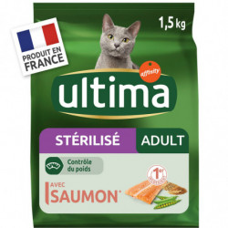 ULTIMA - Chats Stérilisés Adultes Au Saumon Et À L'Orge - Croquettes haute nutrition - sachet de 1,5 kg Sonico.fr