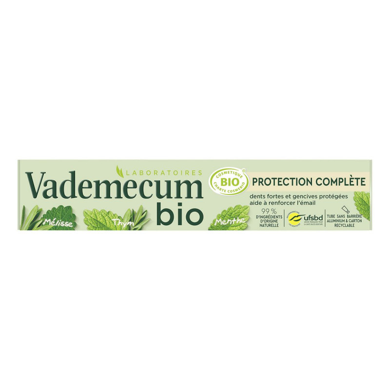VADEMECUM - Dentifrice Protection Complète Goût Menthe Thé Vert Bio - tube de 75 ml Sonico.fr