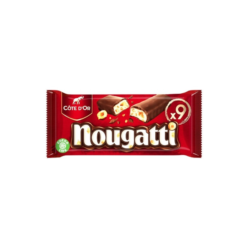 COTE D'OR - Nougatti - 9 Barres chocolatées au lait et nougat - paquet de 270 g Sonico.fr