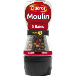 DUCROS -  Moulin Poivre 5 Baies Doux - Poivres grains et mélanges de baies - flacon de 24 g Sonico.fr