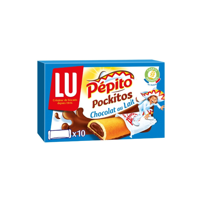 LU - Pepito Pockitos Chocolat au Lait Biscuits barre fourrés - boîte de 10 sachets - 295 g Sonico.fr