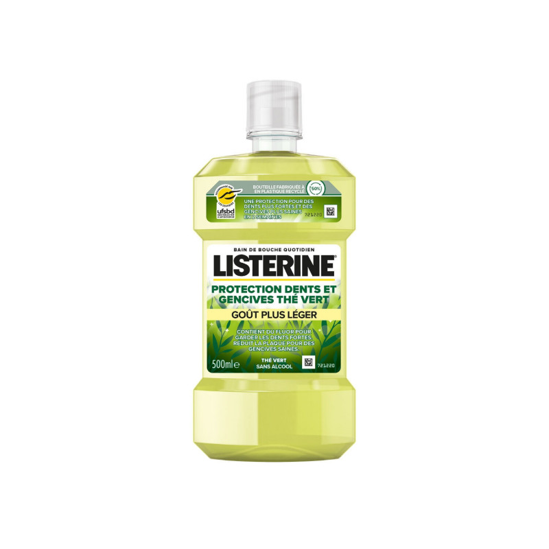 LISTERINE - Bain de bouche Protection Dents Gencives Thé Vert Doux - flacon de 500 ml Sonico.fr