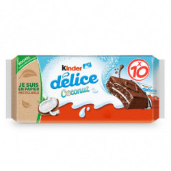 KINDER DELICE - Gâteau Coconut Fourré Noix de Coco - paquet de 10 gateaux de 37 g Sonico.fr