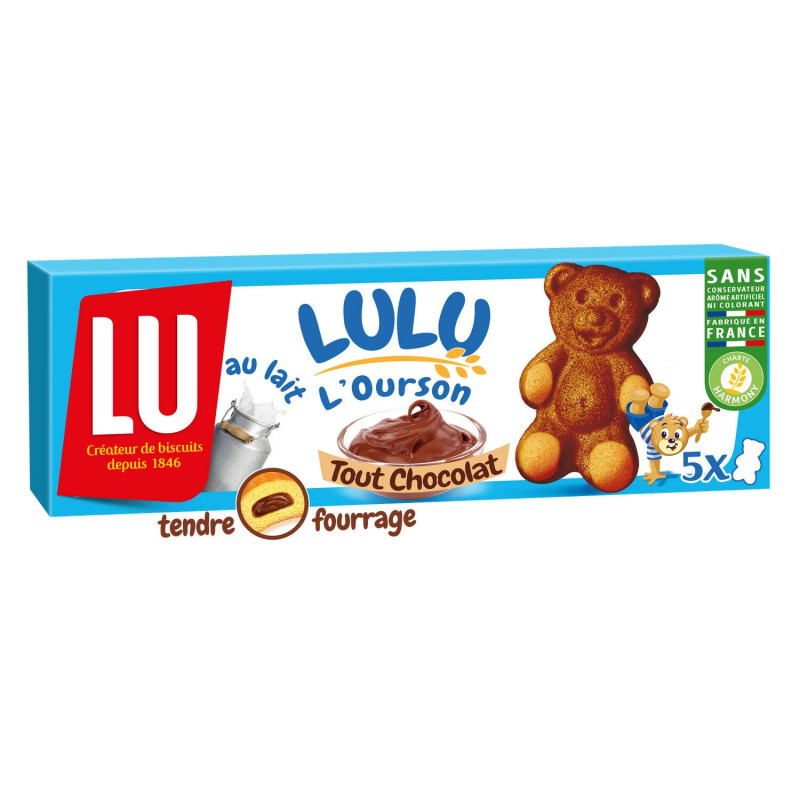 LU - LuLu L'Ourson Tout Chocolat Gâteaux fourrés au chocolat - boîte de 5 sachets - 150 g Sonico.fr