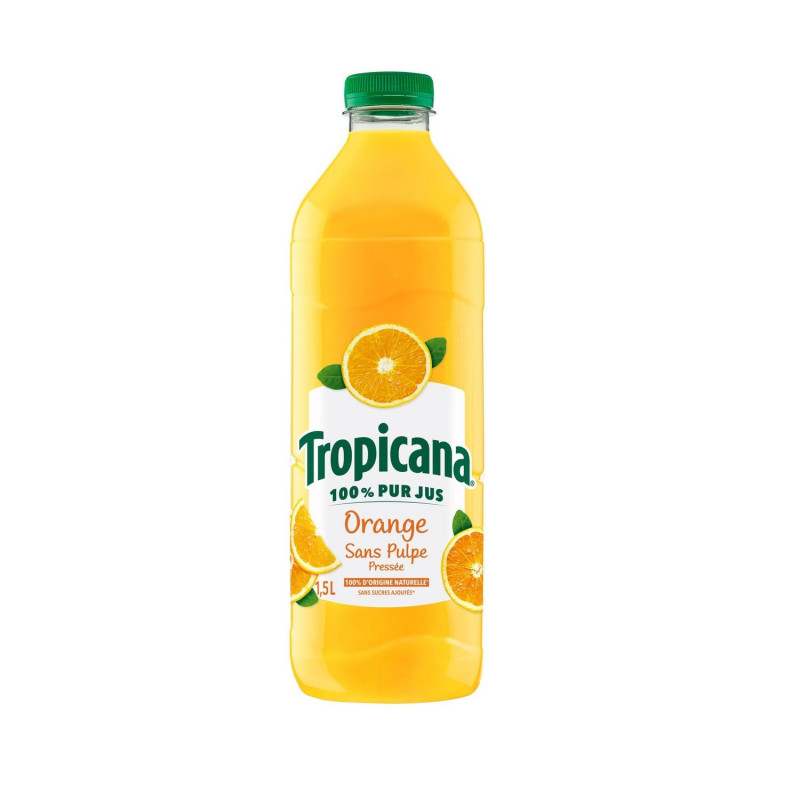 TROPICANA - Jus d'Orange Sans Pulpe 100% Pur Jus - bouteille de 1,5 L Sonico.fr