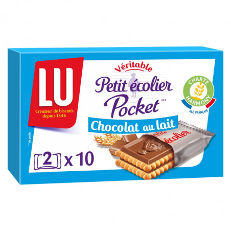 LU - Petit Ecolier Pocket Chocolat au Lait Biscuits petit beurre nappés - boîte de 10 sachets - 250 g Sonico.fr
