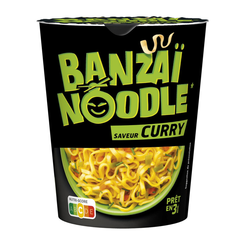 BANZAI NOODLE - Nouilles instantanées saveur Curry - pot de 67 g Sonico.fr