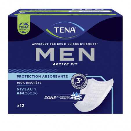 TENA - Men Active Fit Niveau 1 Serviettes masculines - boîte de 12 serviettes Sonico.fr