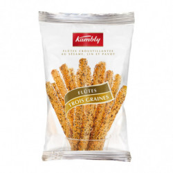 KAMBLY - Flûtes Trois Graines Biscuits apéritifs - paquet de 125 g Sonico.fr