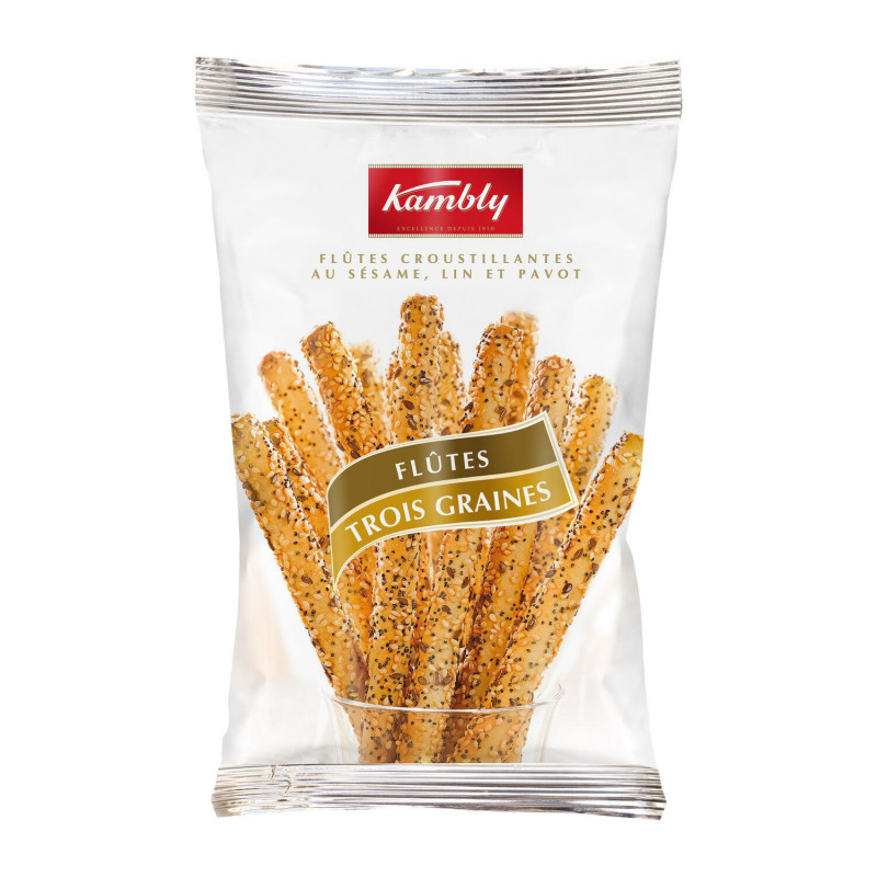 KAMBLY - Flûtes Trois Graines Biscuits apéritifs - paquet de 125 g Sonico.fr