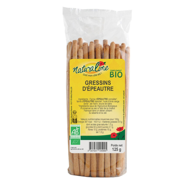 NATURALINE - Gressins d'épeautre Bio - paquet de 125 g Sonico.fr