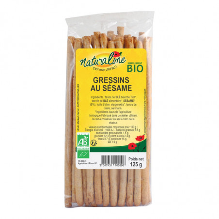 NATURALINE - Gressins au sésame Bio - paquet de 125 g Sonico.fr