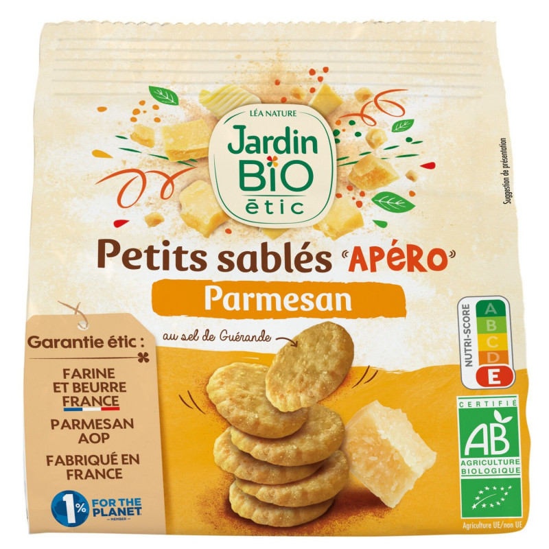 JARDIN BIO ETIC - Petit sablés Apéro Parmesan Biscuits apéritifs - sachet de 100 g  Sonico.fr