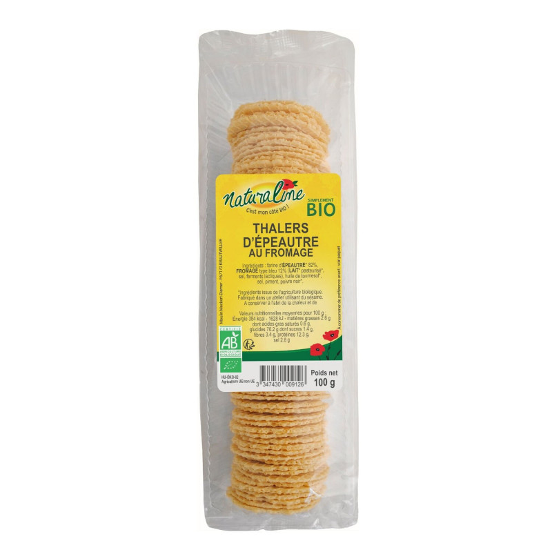 NATURALINE - Biscuits apéritifs Thalers d'épeautre Fromage - paquet de 100 g Sonico.fr