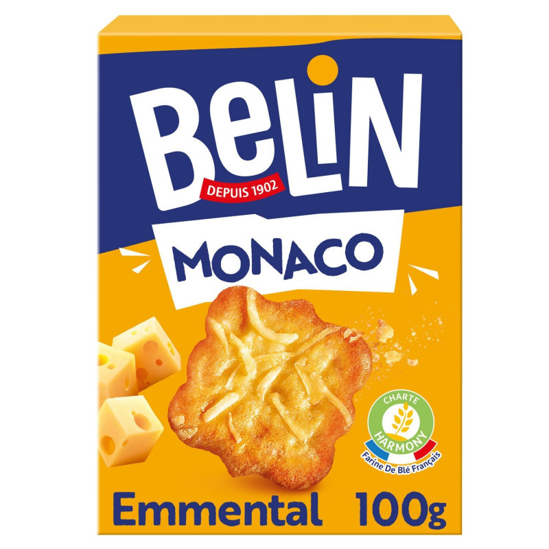 BELIN - Monaco Emmental Biscuits apéritifs Crackers - boîte de 100 g Sonico.fr