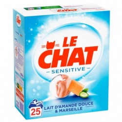 LE CHAT - Sensitive Lessive poudre au Lait d'Amande Douce Savon de Marseille - 25 lavages - Boite 1,630 kg Sonico.fr