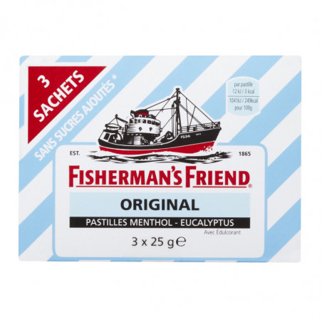 FISHERMAN'S FRIEND - Original Sans Sucres Bonbons Menthol Eucalyptus - boite de 75 g Sonico.fr