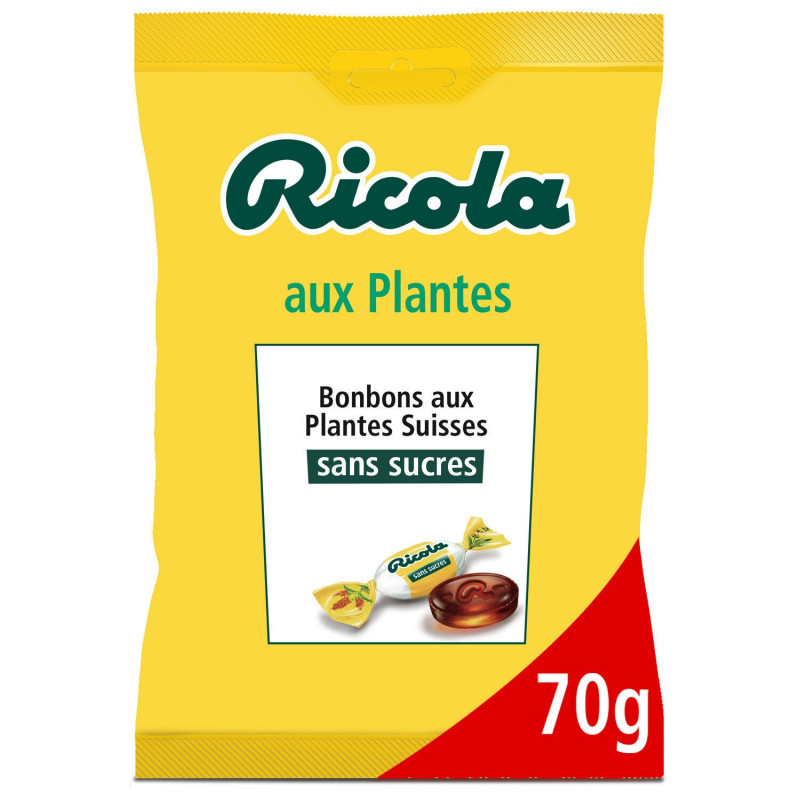 RICOLA - aux Plantes Bonbons Suisse aux Plantes Sans Sucres - paquet de 70 g Sonico.fr