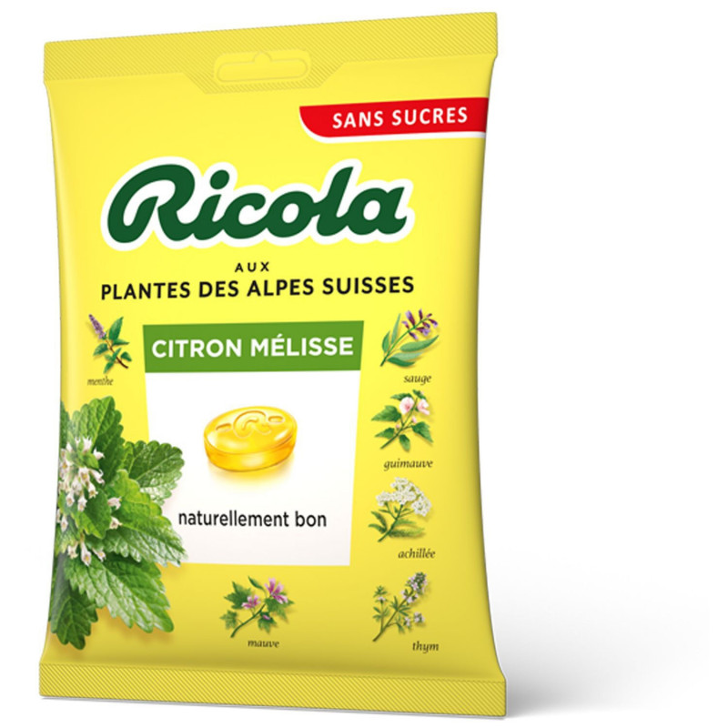 RICOLA - Citron Mélisse Bonbons Suisse aux Plantes Sans Sucres - paquet de 70 g Sonico.fr