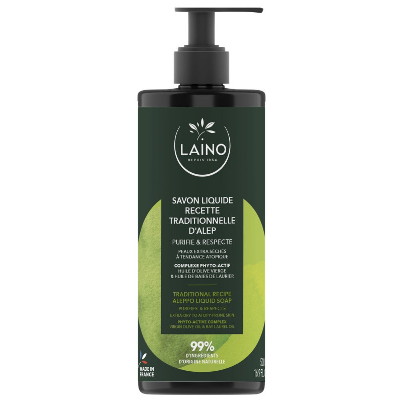 LAINO - Savon Liquide Recette Traditionnelle d'Alep - pompe de 500 ml Sonico.fr