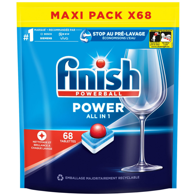 FINISH - Powerball Power All In 1 Tablettes lave-vaisselle - paquet de 68 capsules Sonico.fr