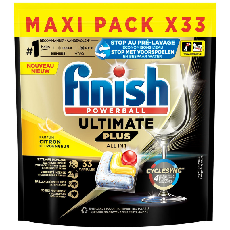 FINISH - Citron Powerball Ultimate Plus All In 1 Tablettes lave-vaisselle - paquet de 33 capsules Sonico.fr