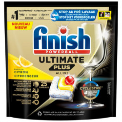 FINISH - Citron Powerball Ultimate Plus All In 1 Tablettes lave-vaisselle - sachet de 25 tablettes Sonico.fr