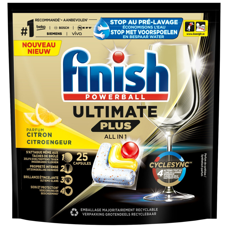 FINISH - Citron Powerball Ultimate Plus All In 1 Tablettes lave-vaisselle - sachet de 25 tablettes Sonico.fr