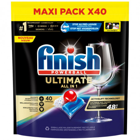 FINISH - Powerball Ultimate All In 1 Tablettes lave-vaisselle - sachet de 40 tablettes Sonico.fr
