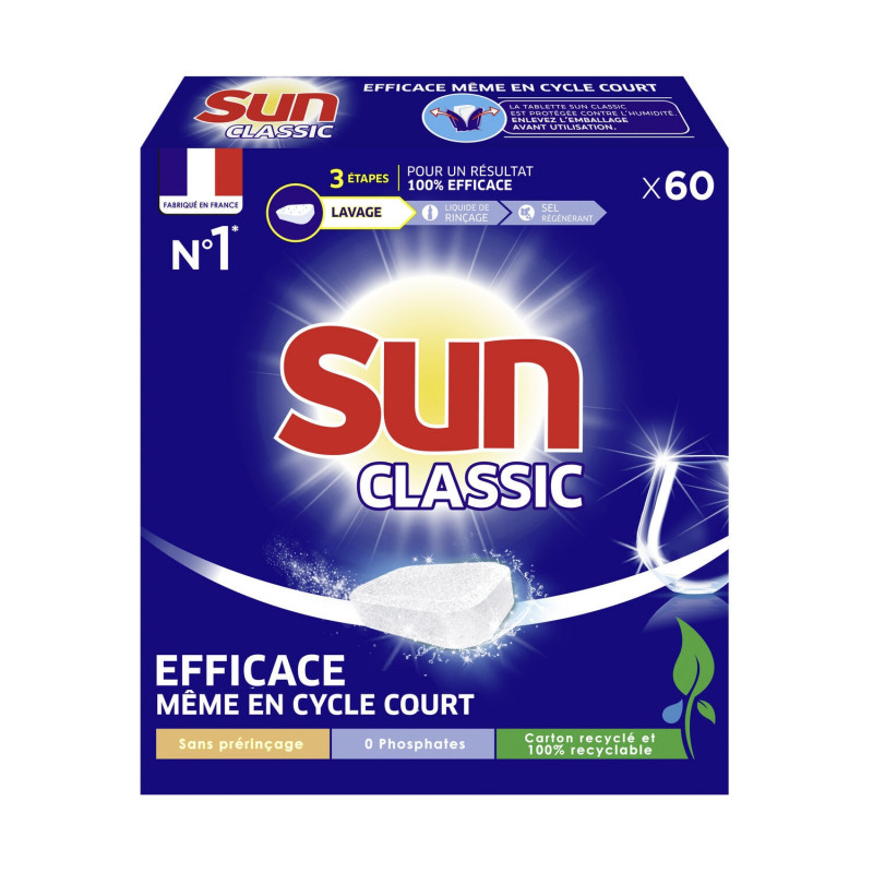 SUN - Classic Tablette Lave-Vaisselle - boîte de 60 tablettes Sonico.fr