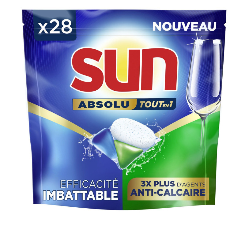 SUN - Absolu Tout En 1 Tablettes Lave-Vaisselle - paquet de 28 tablettes Sonico.fr