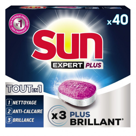 SUN - Expert Plus Tout En 1 Tablettes Lave-Vaisselle - paquet de 40 tablettes Sonico.fr