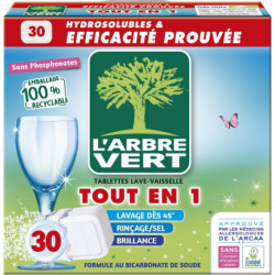 L'ARBRE VERT - Tout En 1 Tablettes Lave-Vaisselle - boîte de 30 tablettes Sonico.fr