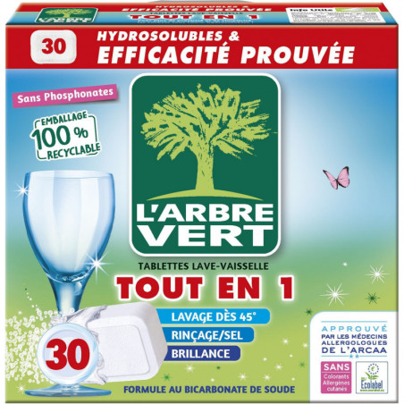 L'ARBRE VERT - Tout En 1 Tablettes Lave-Vaisselle - boîte de 30 tablettes Sonico.fr