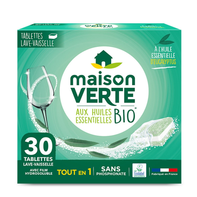 MAISON VERTE - Tablette lave vaisselle Tout En 1 aux huiles Bio - boîte de 30 doses Sonico.fr