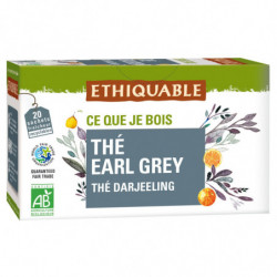 ETHIQUABLE - Thé noir Earl Grey Darjeeling Bio - boite de 20 sachets Sonico.fr