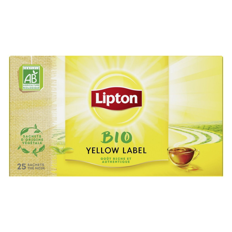 LIPTON - Thé noir Yellow Label Bio - boite de 25 sachets Sonico.fr