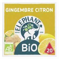 ELEPHANT - Infusion Bio Gingembre Citron - boite de 20 Sachets Pyramid® Sonico.fr