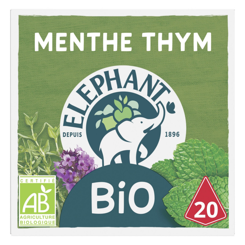 ELEPHANT - Infusion Bio Menthe Thym - boite de 20 Sachets Pyramid® Sonico.fr
