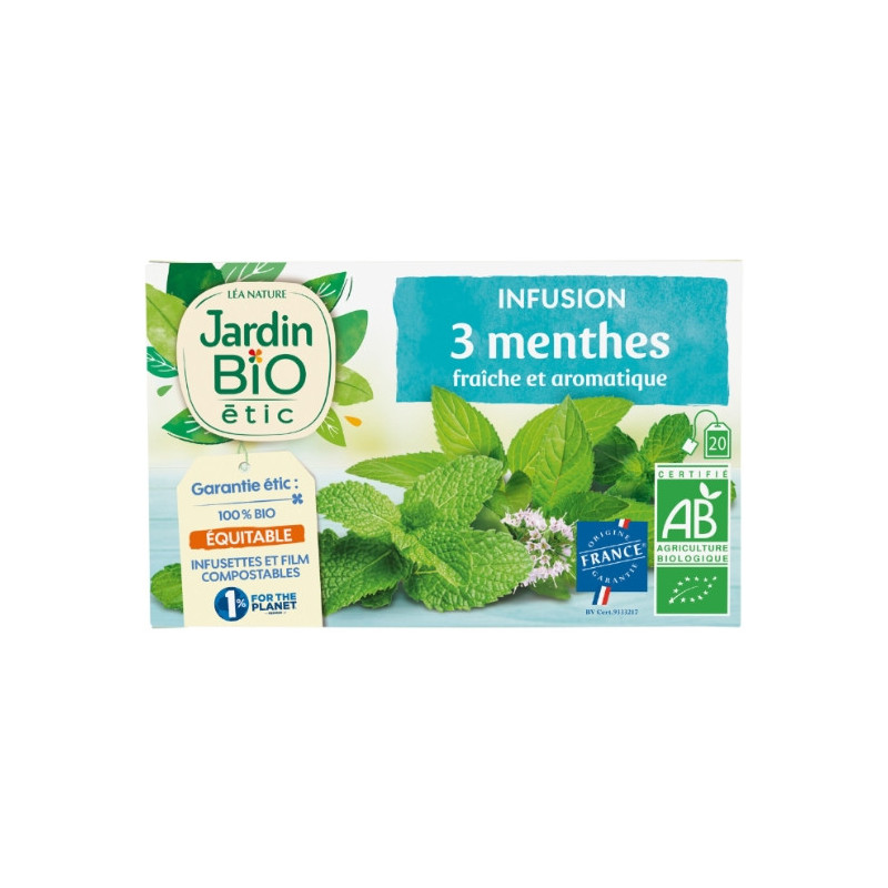 JARDIN BIO ETIC - Infusion 3 Menthes Bio - boîte de 20 sachets Sonico.fr