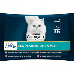 PURINA GOURMET - Perle Plaisirs de la Mer Pâtée chat Adulte - paquet de 4 sachets de 85 g Sonico.fr
