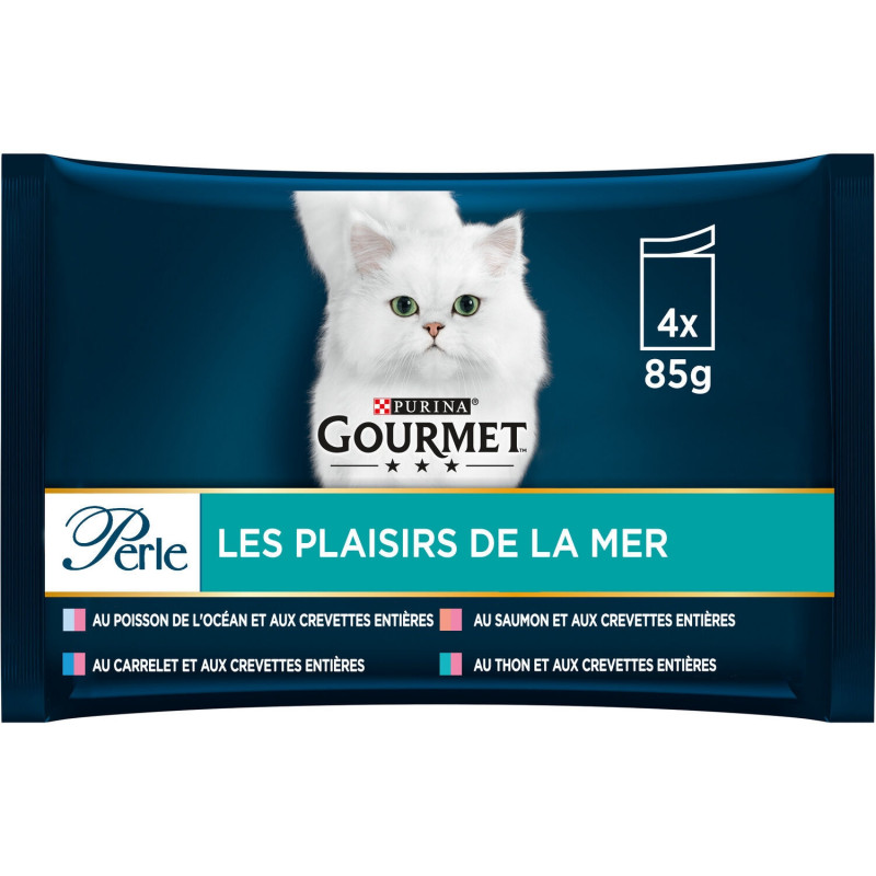 PURINA GOURMET - Perle Plaisirs de la Mer Pâtée chat Adulte - paquet de 4 sachets de 85 g Sonico.fr