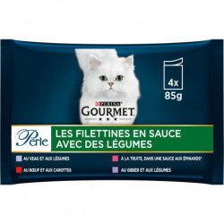 PURINA GOURMET - Perle Filettines en Sauce avec légumes Pâtée pour chat Adulte - paquet de 4 sachets de 85 g Sonico.fr