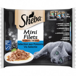 SHEBA - Mini Filets en Sauce Sélection aux Poissons Pâtée pour chat - paquet de 4 sachets de 85 g Sonico.fr