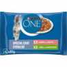 PURINA ONE - Spécial Chat Stérilisé Saumon Dinde Pâtée pour chat - paquet de 4 sachets de 85 g Sonico.fr